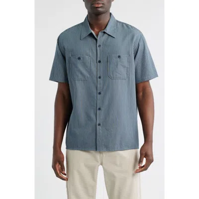 Roark Burnt Stripe Short Sleeve Organic Cotton Button-up Shirt In Blue