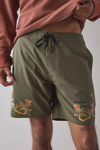 Roark Chiller Scallop Swim Short In Olive, Men's At Urban Outfitters In Green
