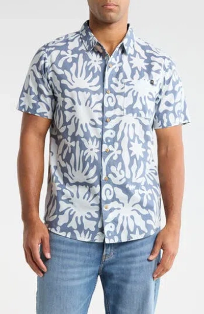 Roark Journey Floral Short Sleeve Button-up Shirt In Neptune