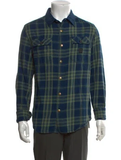 Pre-owned Roark Plaid Print Long Sleeve Western Shirt In Blue