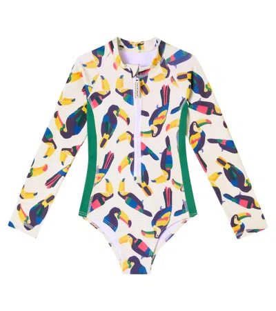 Roarsome Kids' Beak The Toucan Rashguard Swimsuit In Beige