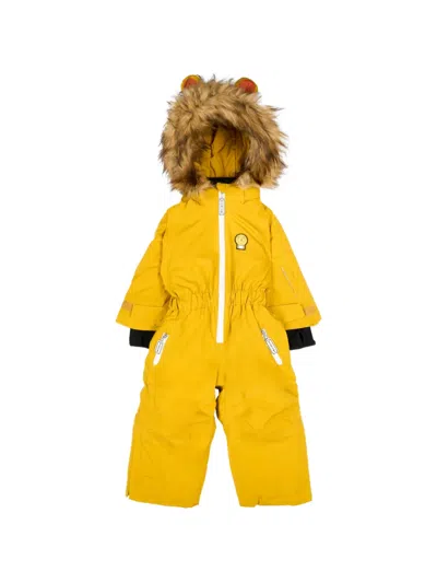 Roarsome Kids' Cub The Lion Faux-fur Trim Snowsuit In Yellow