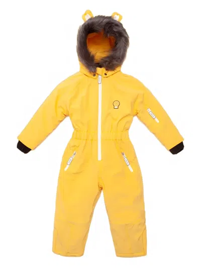 Roarsome Kids' Cub The Lion Fur-trimmed Ear-detail Snowsuit In Yellow
