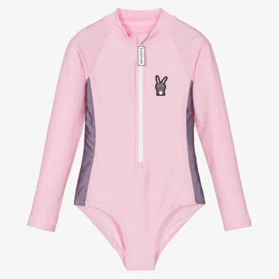 Roarsome Kids' Girls Pink Hop The Bunny Long-sleeved Swimsuit (upf50+)