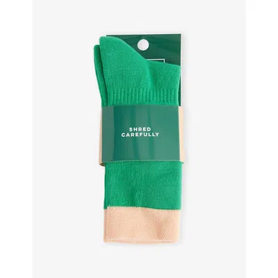 Roarsome Kids' Green Ankle-rise Stretch-cotton Blend Ski Socks 2-10
