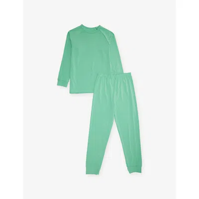 Roarsome Kids' Green Base Layer Long-sleeves Two-piece Stretch-woven Set 1-10