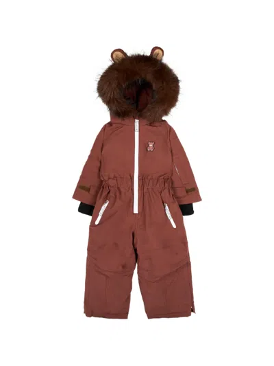 Roarsome Kids' Grizz The Bear Faux-fur Trim Snowsuit In Brown