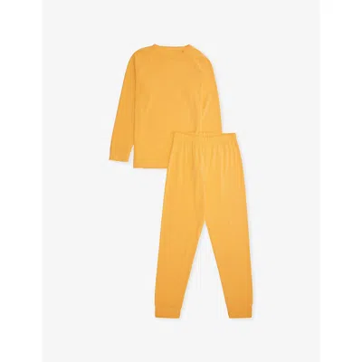 Roarsome Kids' Orange Long-sleeve Crewneck Bamboo-jersey Base Layer Set 1-10 In Yellow