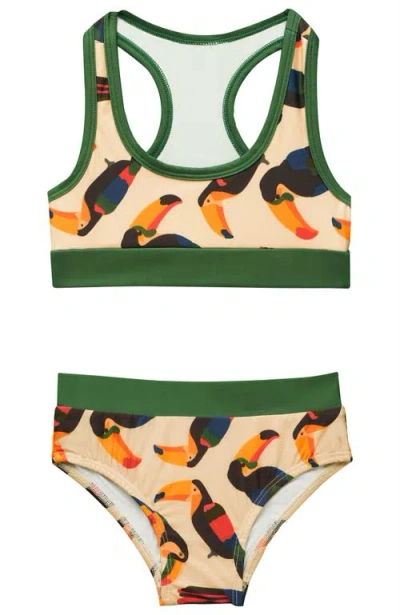 Roarsome Kids'  Toucan Bikini In Green