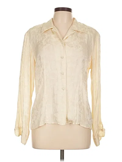 Pre-owned Robbie Bee Long Sleeve Silk Top Ivory Collared Neckline Tops In White