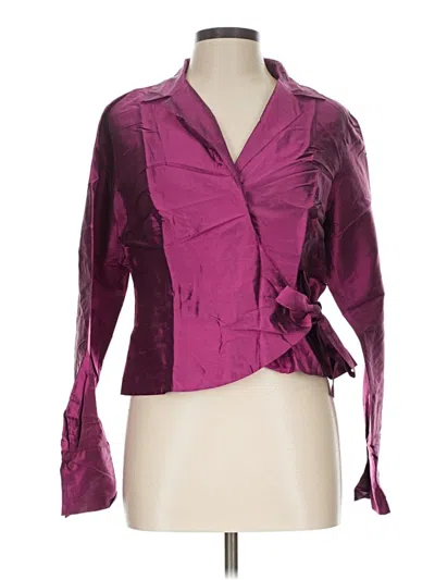 Pre-owned Robbie Bee Long Sleeve Silk Top Purple Tie Neck Tops