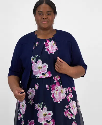 Robbie Bee Petite 3/4-sleeve Open-front Shrug In Navy