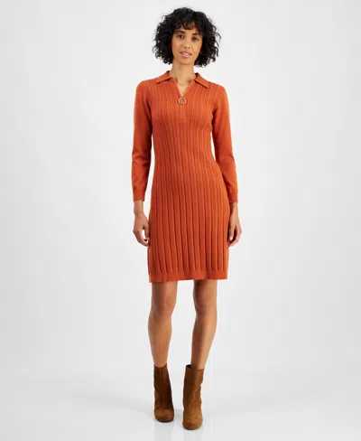 Robbie Bee Petite Cable-knit Half-zip Sweater Dress In Spice