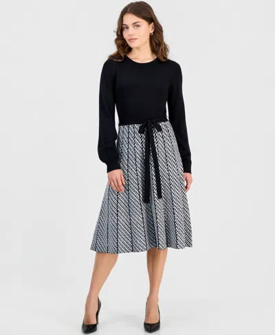 Robbie Bee Petite Fit & Flare Long-sleeve Sweater Dress In Multi