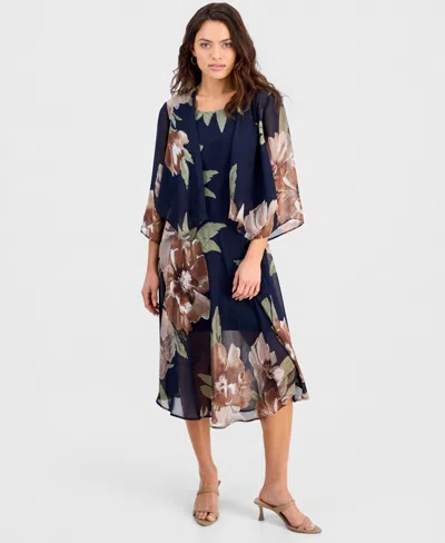 Robbie Bee Petite Floral Chiffon Jacket Dress In Black