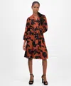 Robbie Bee Petite Floral-print Tiered Midi Dress In Brown