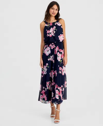 Robbie Bee Petite Halter Floral Print Sleeveless Maxi Dress