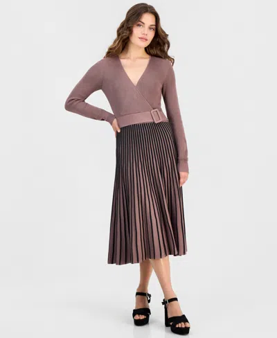 Robbie Bee Petite Jersey & Sweater-knit Long-sleeve Midi Dress In Mocha.black