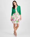Robbie Bee Petite Knit Shrug & Floral Print Sheath Dress Set In Pink Green