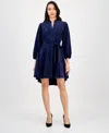 Robbie Bee Petite Long-sleeve Fit & Flare Shirtdress In Blue