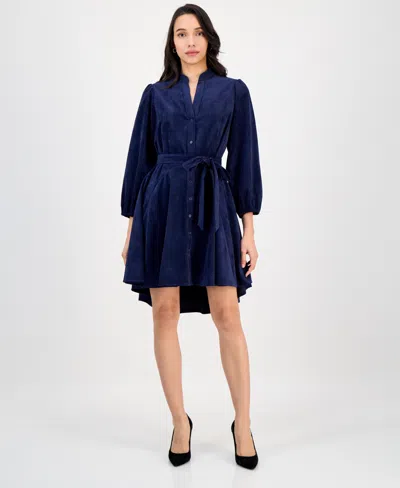 Robbie Bee Petite Long-sleeve Fit & Flare Shirtdress In Blue