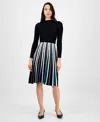 Robbie Bee Petite Long-sleeve Pleated-skirt Sweater Dress In Black