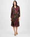 Robbie Bee Petite Long-sleeve Printed Mesh Midi Dress In Multi