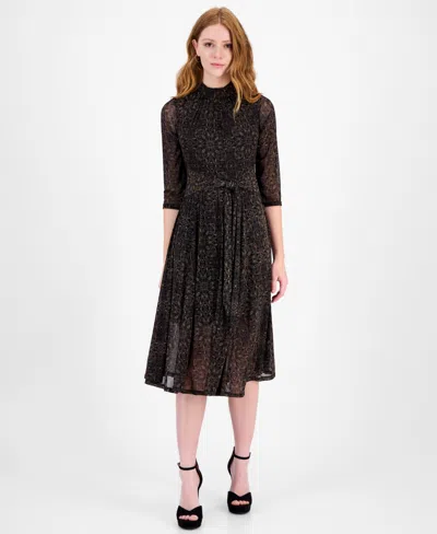 Robbie Bee Petite Mock Neck Printed Midi Dress In Black