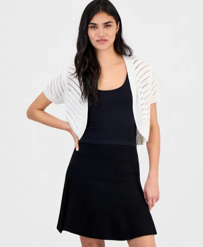 Robbie Bee Petite Open-knit Stripe Bolero Shrug In White