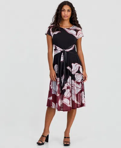 Robbie Bee Petite Placement-print Tie-front Dress In Multi