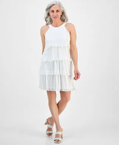 Robbie Bee Petite Pleated Tiered Chiffon A-line Dress