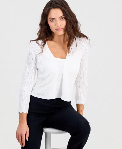 Robbie Bee Petite Pointelle Knit Open-front Shrug In White