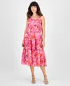 Robbie Bee Petite Printed Braided Trim Midi Dress In Pink