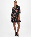 Robbie Bee Petite Printed Button-front Shift Dress In Black