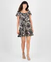 Robbie Bee Petite Printed Flutter-sleeve Shift Dress In Multi