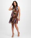 Robbie Bee Petite Printed Mock-neck Shift Dress In Multi