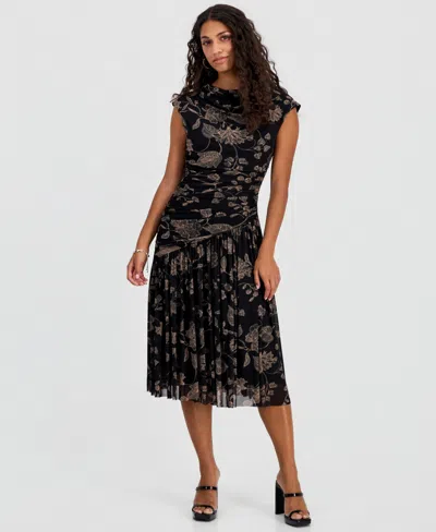 Robbie Bee Petite Printed Side-ruched Midi Dress In Green