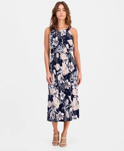 Robbie Bee Petite Printed Sleeveless Jersey Dress In Blue