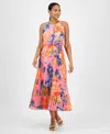 Robbie Bee Petite Printed Sleeveless Pleat-skirt Maxi Dress
