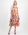 Robbie Bee Petite Printed Sleeveless Tiered Midi Dress In Multi