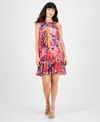 Robbie Bee Petite Printed Tie-shoulder Mesh Dress