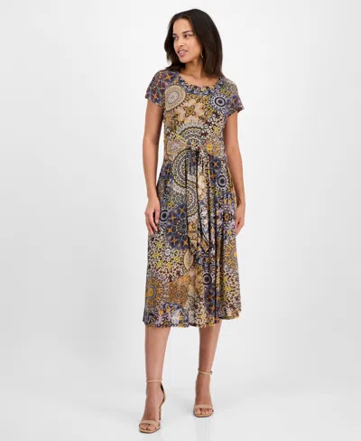 Robbie Bee Petite Printed Tie-waist Midi Dress In Multi