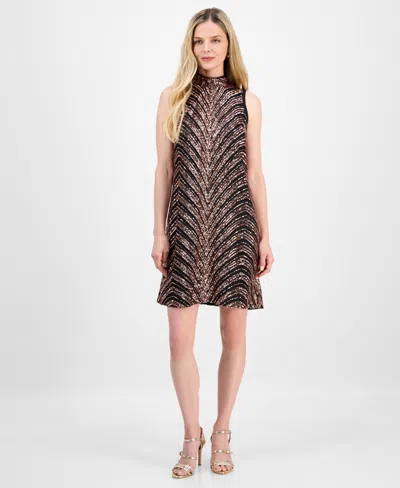 Robbie Bee Petite Sequin Bow-back Sleeveless Shift Dress In Animal Print