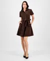 Robbie Bee Petite Short-sleeve Button-front Corduroy Shirtdress In Brown