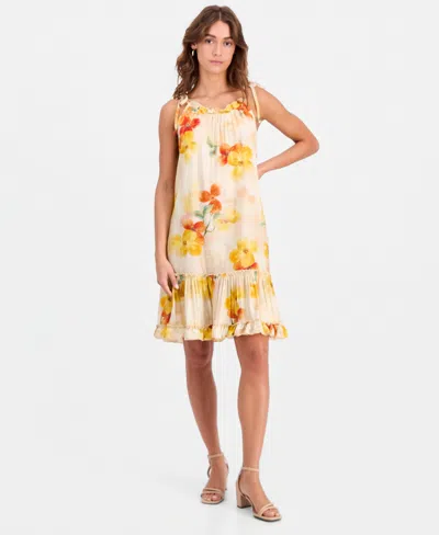Robbie Bee Petite Tie-shoulder Printed Trapeze Dress In Multi