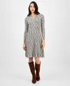 Robbie Bee Petite Zip-front Heathered Sweater Dress In Gray