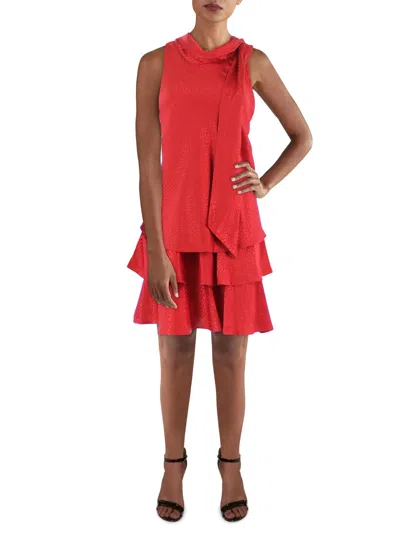 Robbie Bee Petites Womens Embossed Tiered Mini Fit & Flare Dress In Red