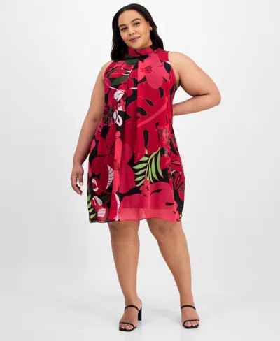Robbie Bee Plus Size Bow-back Printed Trapeze Dress