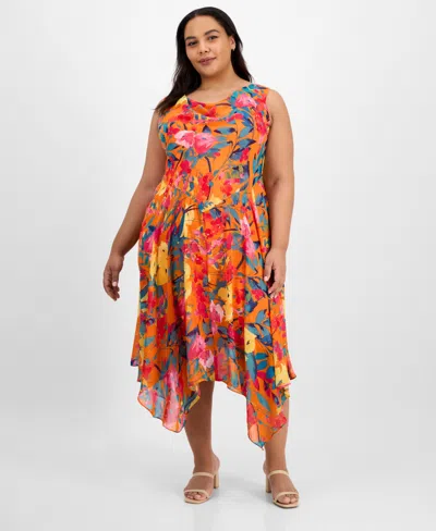 Robbie Bee Plus Size Cowl-neck Sleeveless Handkerchief-hem Dress