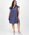 Robbie Bee Plus Size Denim Shift Dress In Blue